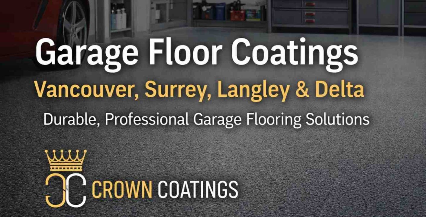 Professional garage floor coating with epoxy finish in a residential garage by Crown Coatings in Vancouver and Surrey