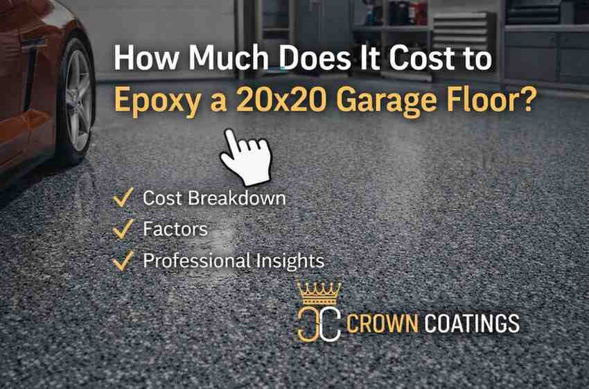 Epoxy-coated 20x20 garage floor with professional finish installed by Crown Coatings